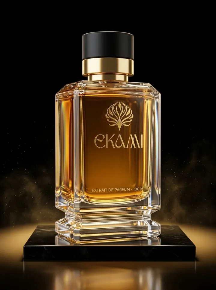 Ekami signature Extrait de Parfum flacon with gold cap